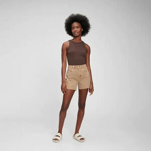 GAP Womens Size 27 4" High Rise  Denim Shorts with Washwell Khaki Brown NWT